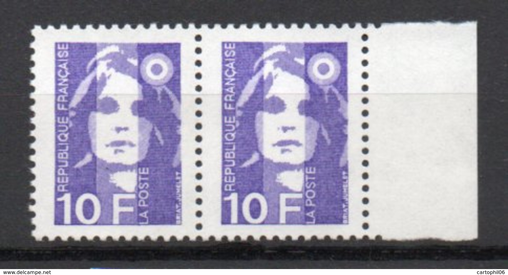 - FRANCE Variétés N° 2627c Neufs ** - 10 F. Violet Marianne De Briat - 1 Barre PHO Tenant à 2 Barres PHO - Cote 95 EUR - - Neufs