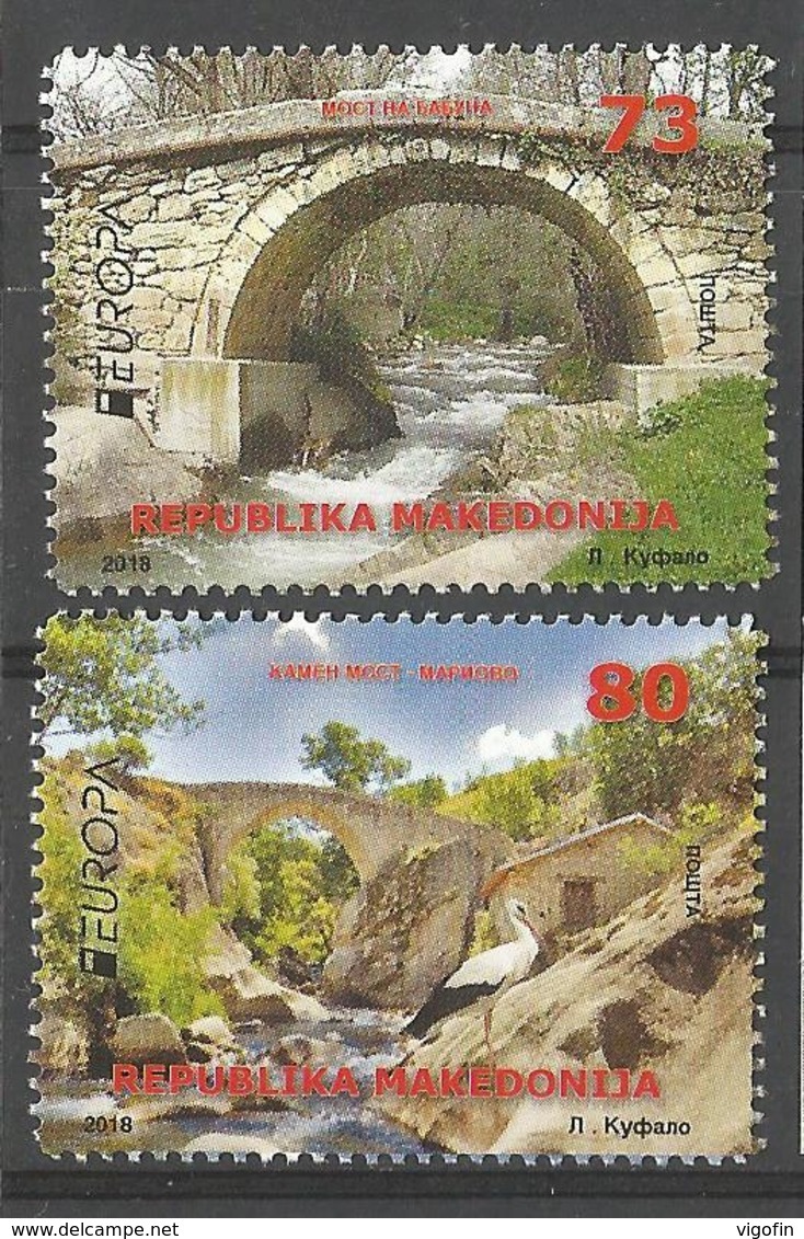 MK 2018-837-8 BRIDGES EUROPA CEPT, NORD MACEDONIA, 1 X 2v, MNH - Macédoine Du Nord