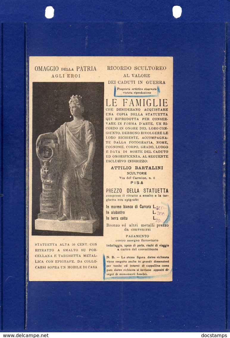 ##(DAN189)-ITALIA-cartoncino Pubblicitario Formato Cartolina Scultore Prof.Attilio Bartalini-Pisa - Pubblicitari