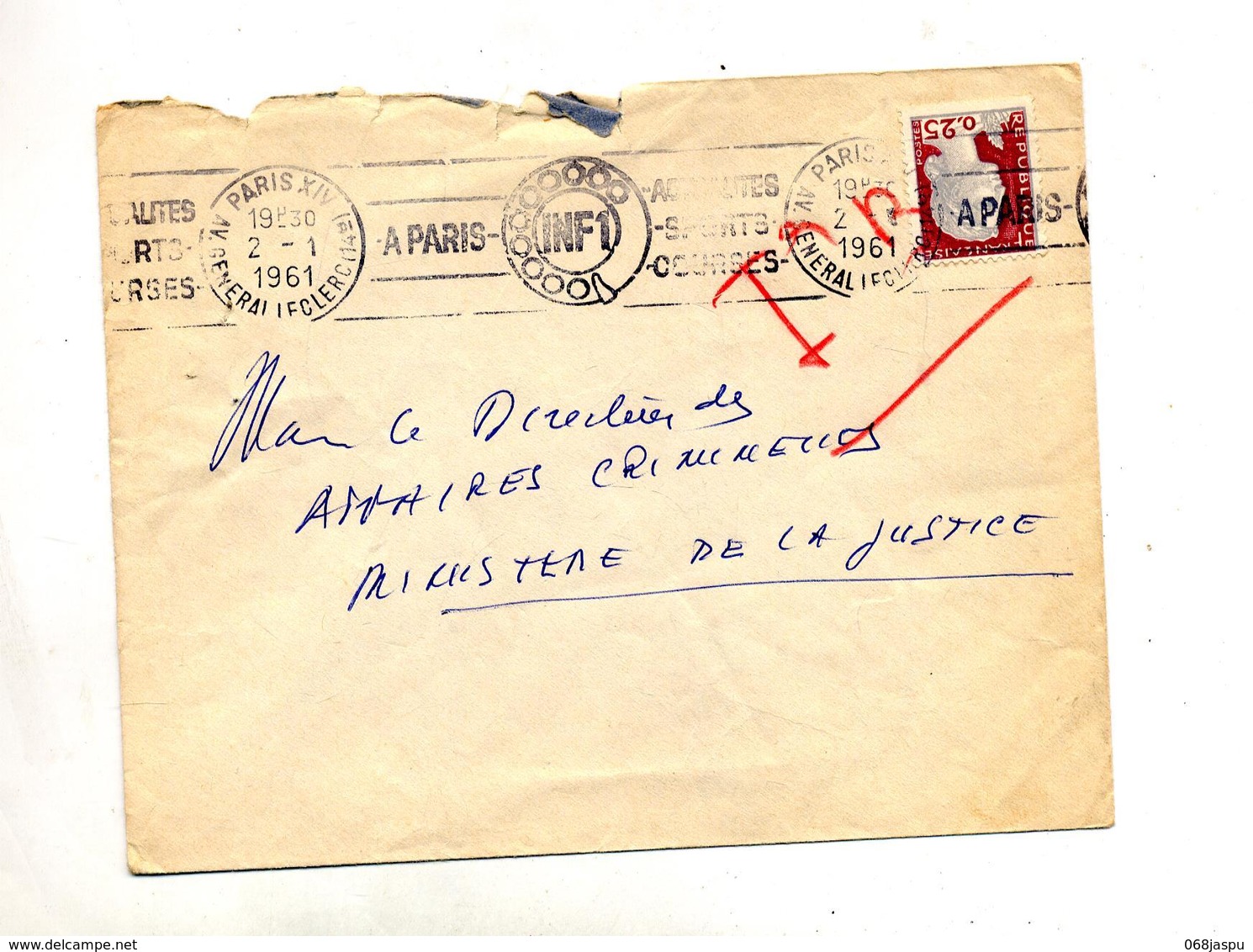 Lettre Flamme Paris Inf1 - Oblitérations Mécaniques (flammes)