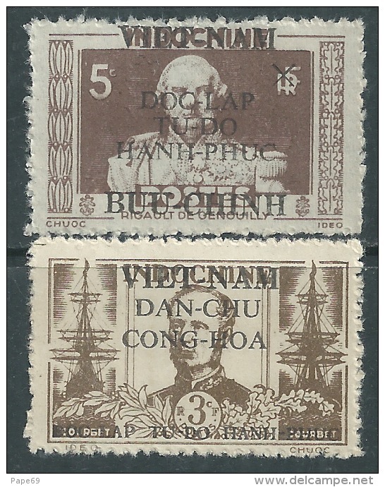 Viêt-Nam Du Nord N° 12 + 14 XX  Timbres D'Indochine Surchargés : Les 2 Vals Sans Char., Dentelure Habituelle Sinon TB - Viêt-Nam