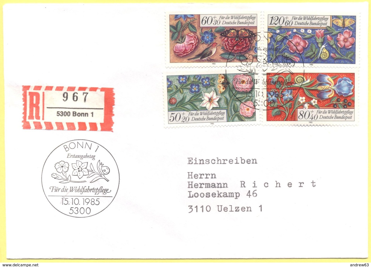 GERMANIA - GERMANY - Deutschland - ALLEMAGNE - 1985 - Für Die Wohlfahrtspflege  - FDC - Bonn - Einschreiben - Registered - Sonstige & Ohne Zuordnung