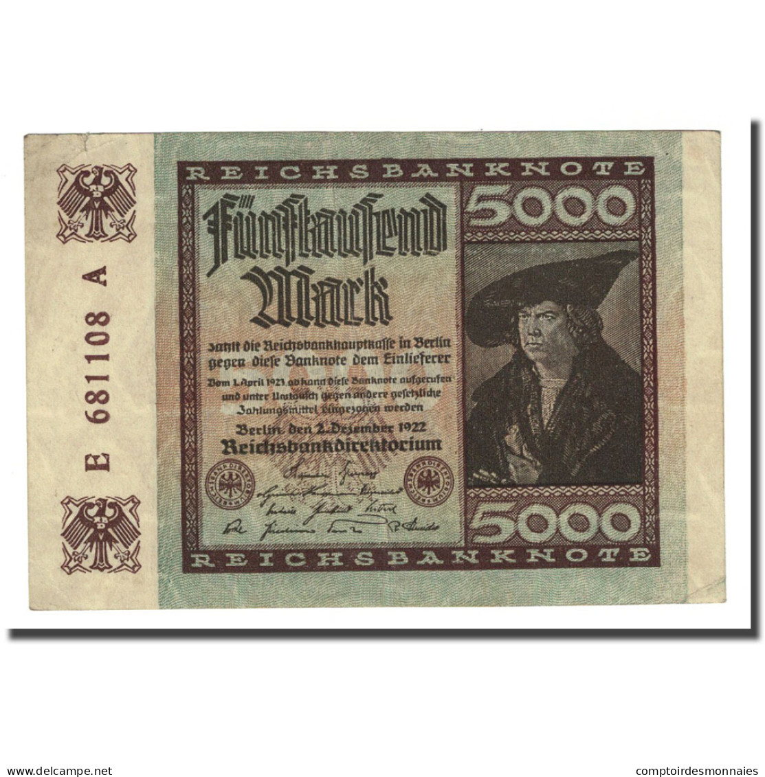 Billet, Allemagne, 5000 Mark, 1922-12-02, KM:81a, TTB - 5000 Mark
