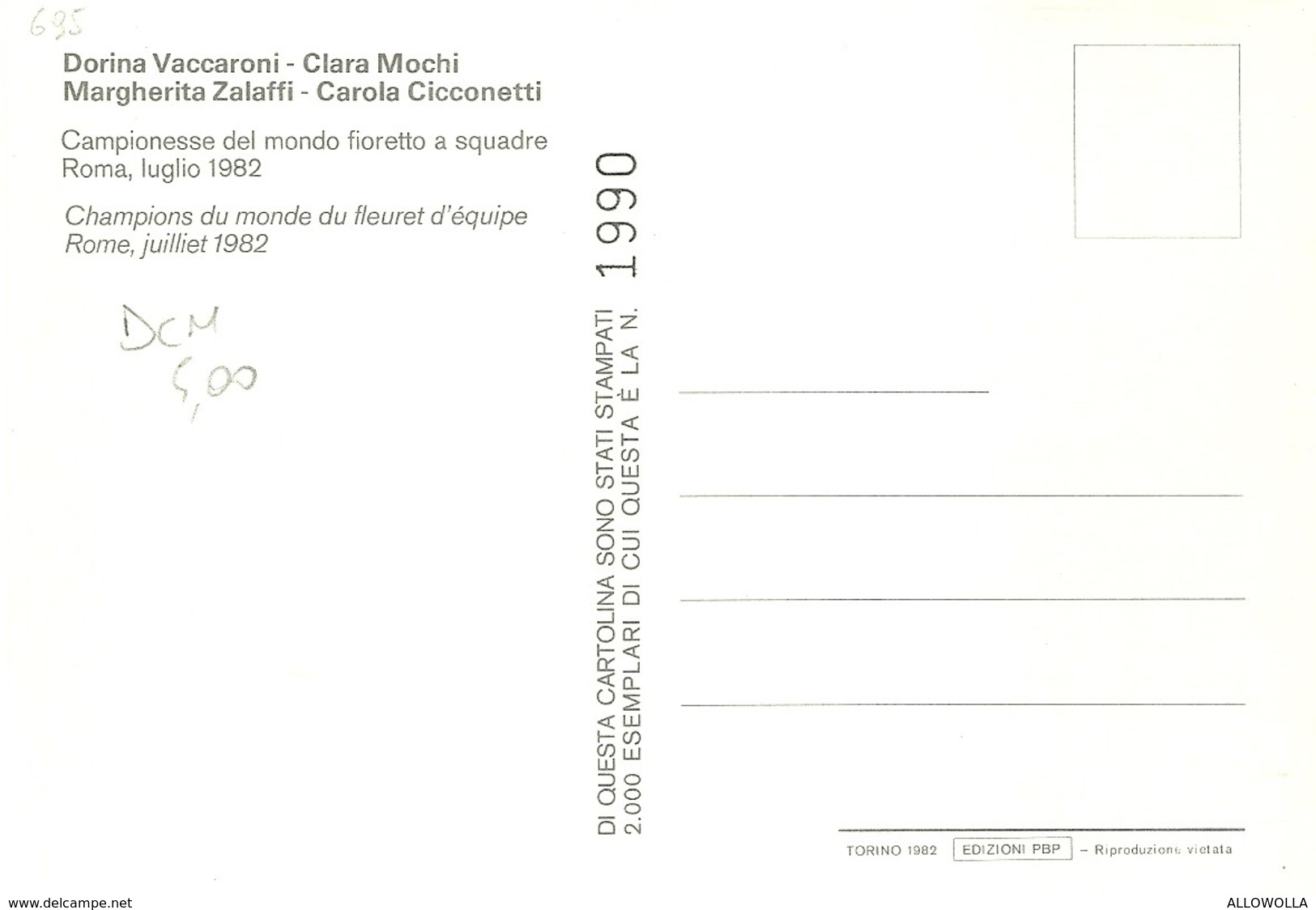1074 "VACCARONI-MOCHI-ZALAFFI-CICCONETTI - CAMP.sse DEL MONDO FIORETTO A SQUADRE-ROMA LUGLIO 1982" CART. ORIG. NON SPED. - Fencing