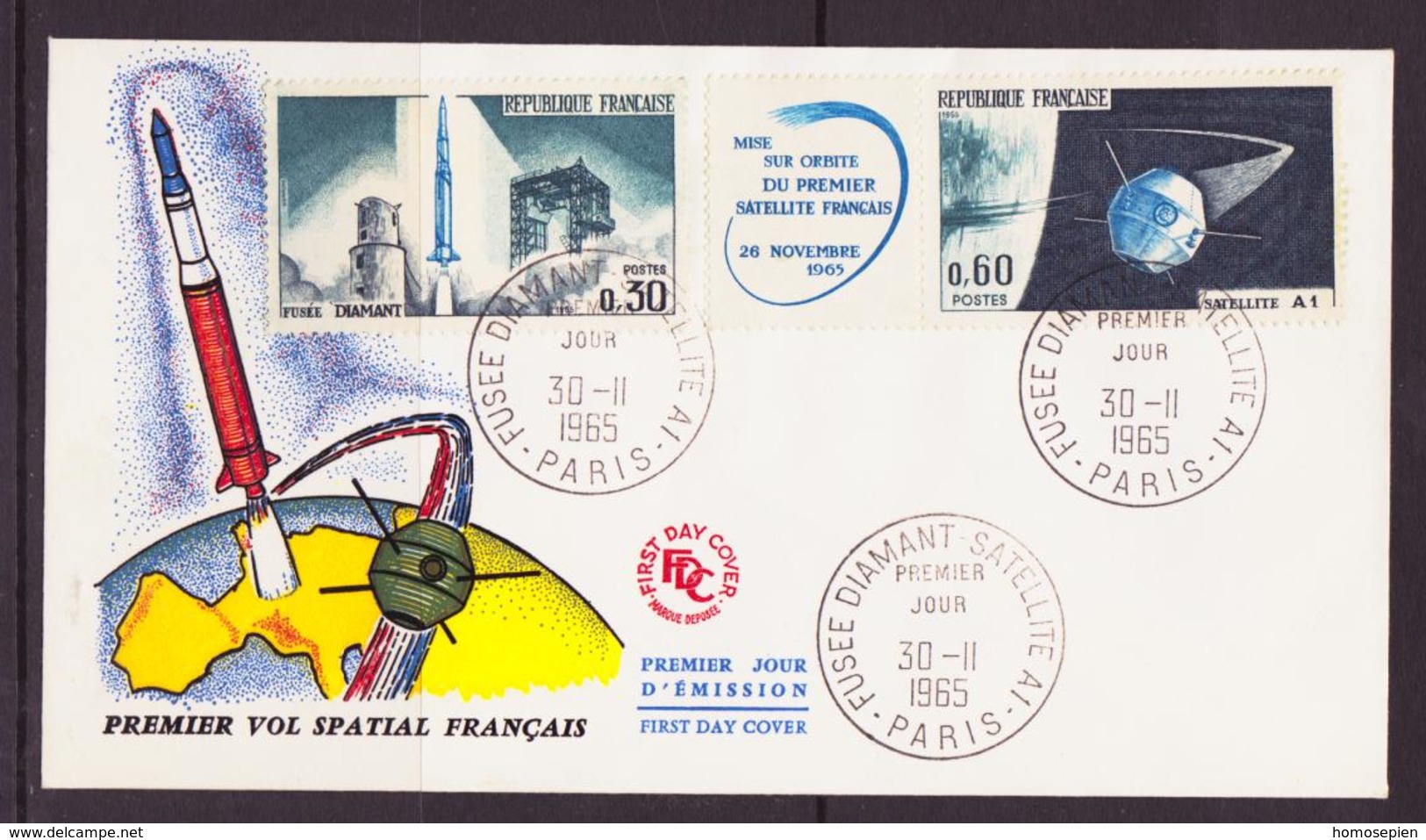 ESPACE - 1965/11 - France - 1er Jour Des Timbres "1er Vol Spatial Français" - Poste - 7 Documents - Europe