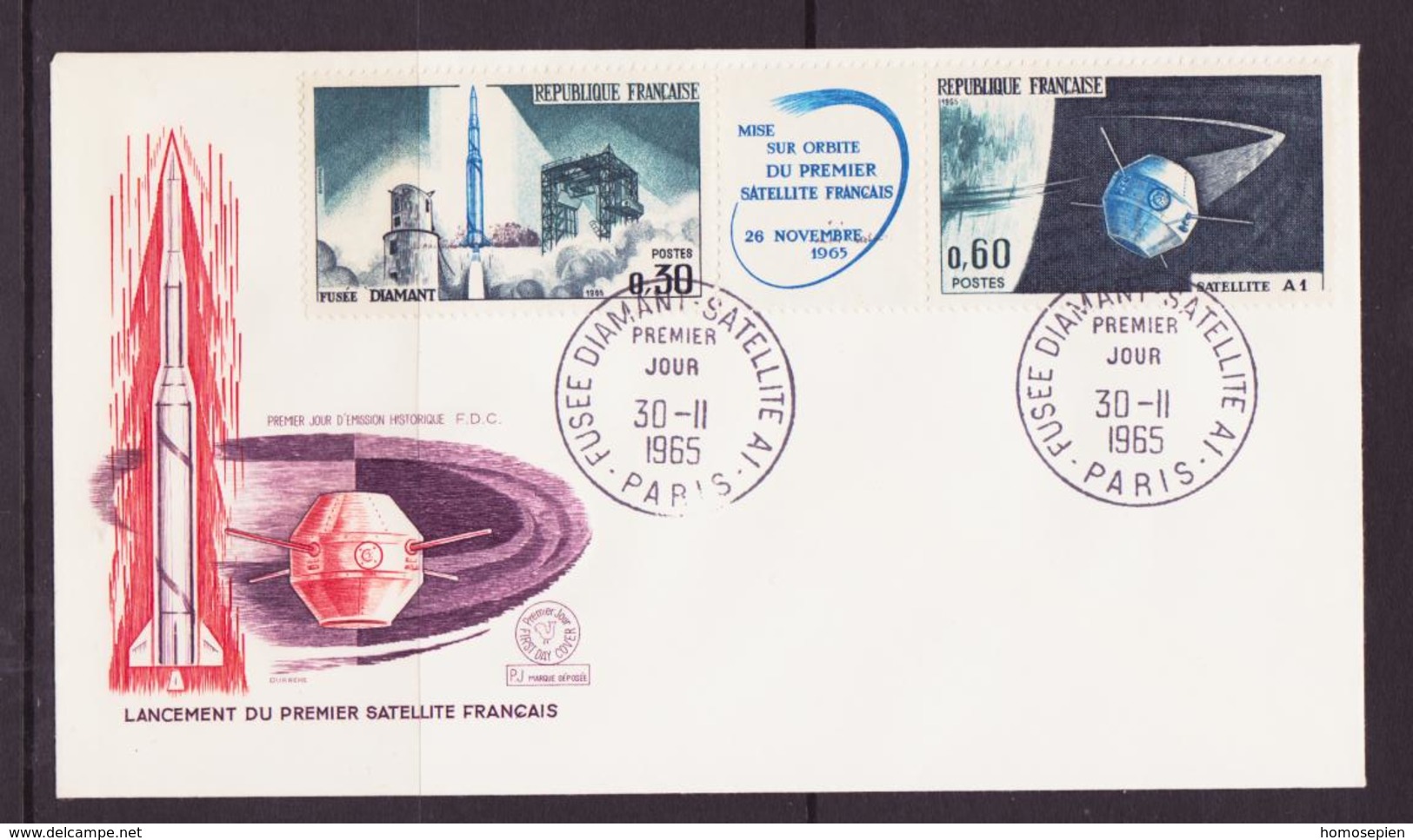 ESPACE - 1965/11 - France - 1er Jour Des Timbres "1er Vol Spatial Français" - Poste - 7 Documents - Europe