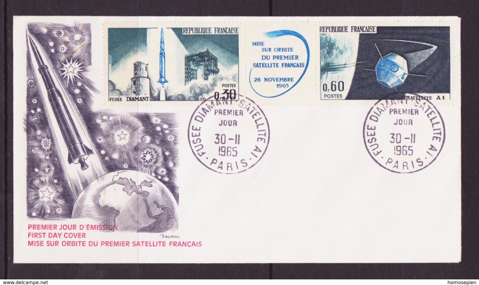 ESPACE - 1965/11 - France - 1er Jour Des Timbres "1er Vol Spatial Français" - Poste - 7 Documents - Europe