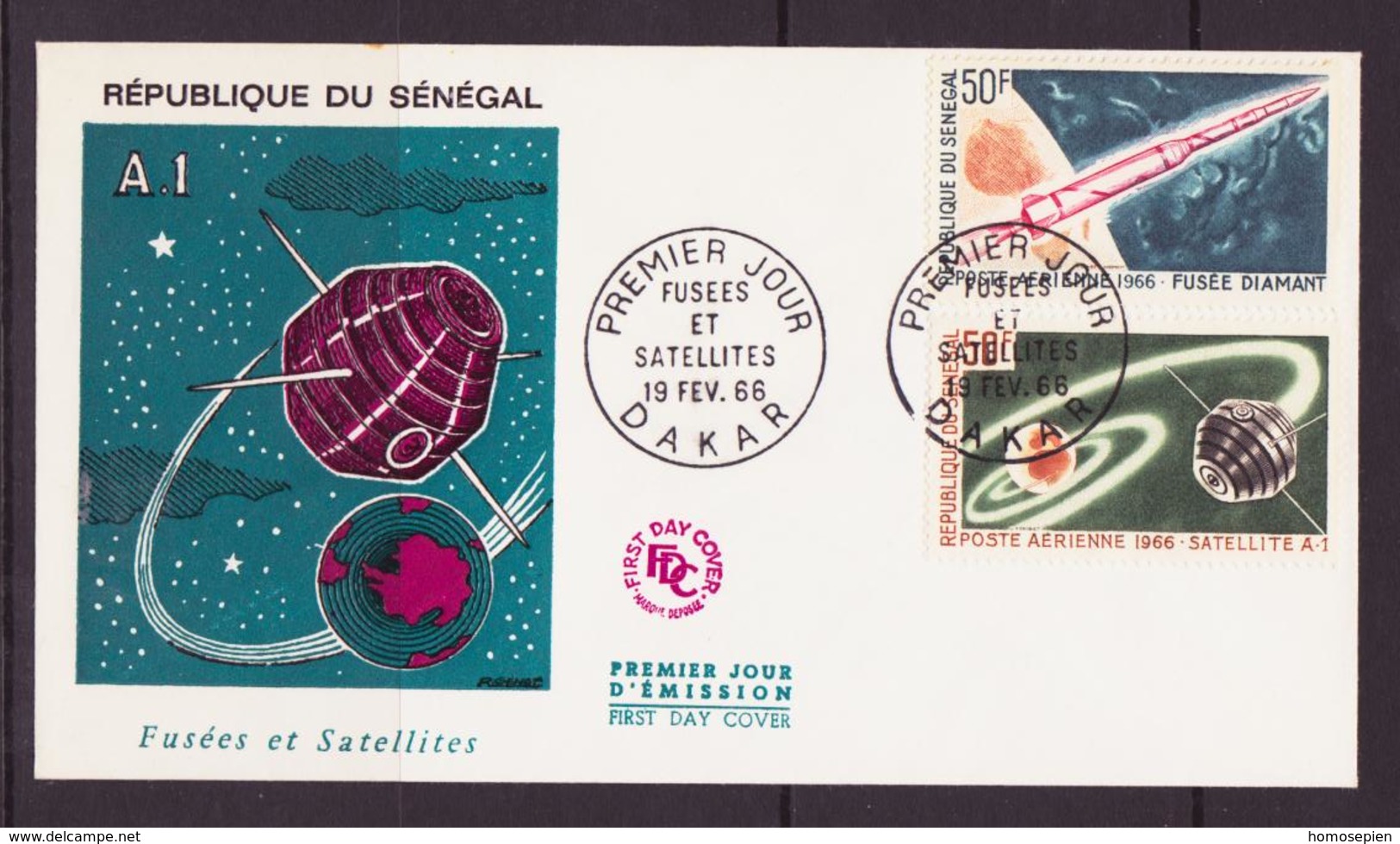 ESPACE - 1966/02 - Sénégal - 1er Jour Des Timbres "exploration Spatiale Française" - Poste - 4 Documents - Africa