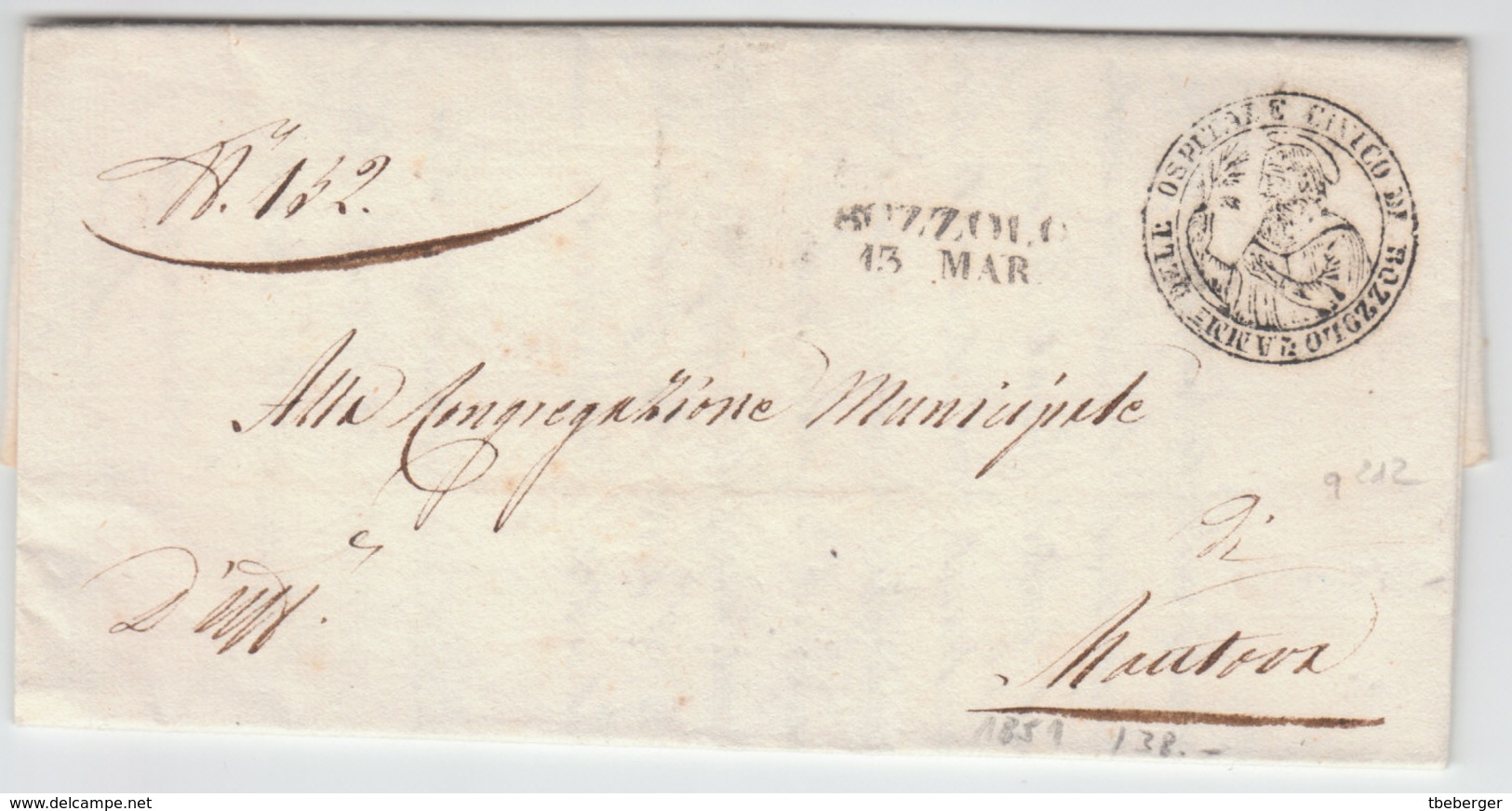Italy Italia Lombardo-Veneto 1851 OSPITALE CIVICO DI BOZZOLO To MANTOVA (q212) - Lombardo-Veneto