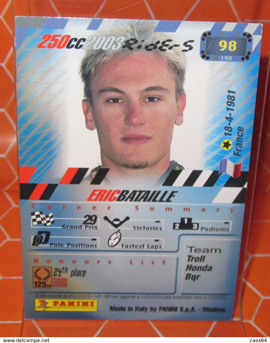 MOTO GP PANINI 2003 ERIC BATAILLE 98 - Motori