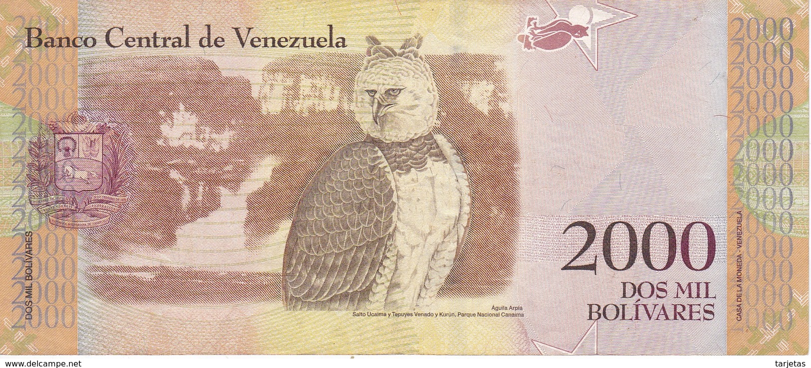 BILLETE DE VENEZUELA DE 2000 BOLIVARES DEL 18 DE AGOSTO DEL AÑO 2016 (BANKNOTE) AGUILA-EAGLE - Venezuela