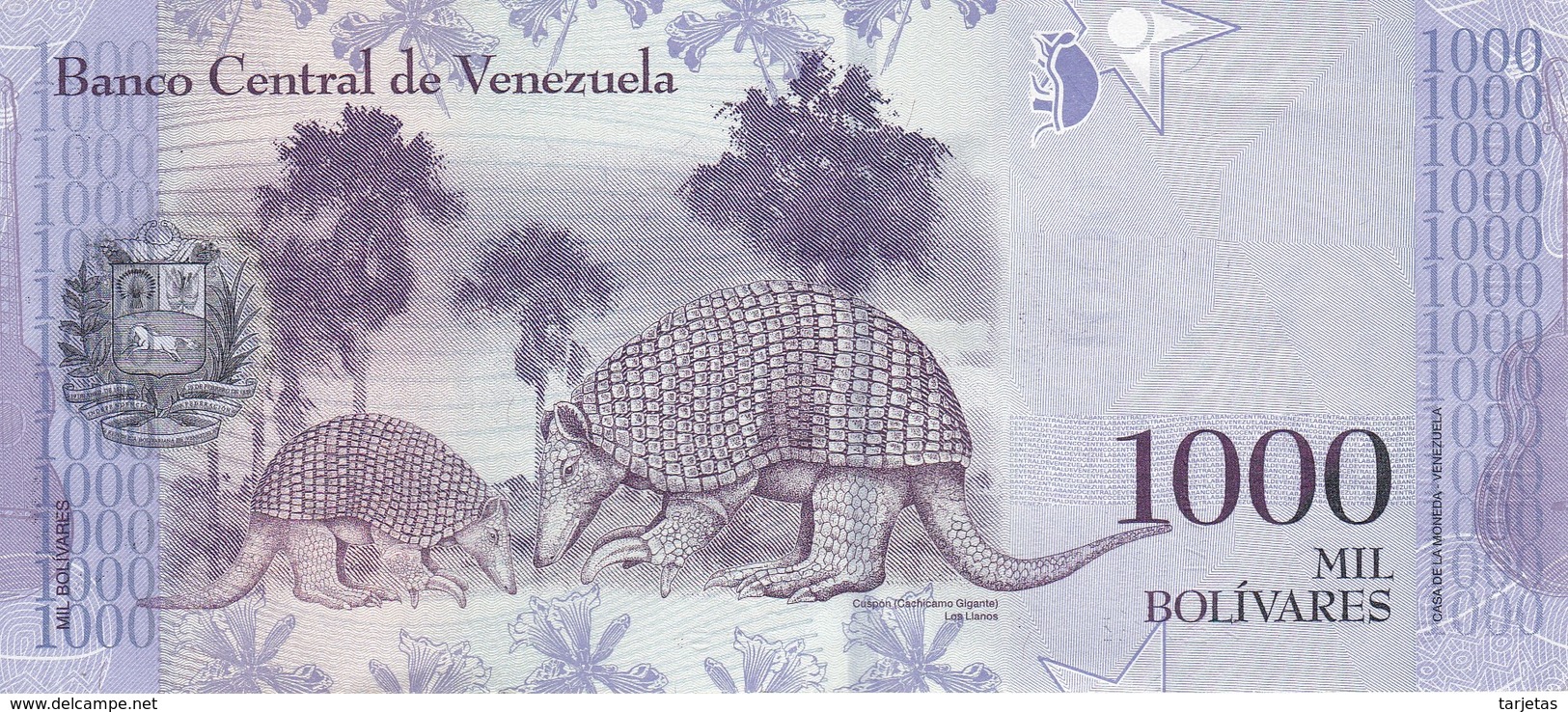 BILLETE DE VENEZUELA DE 1000 BOLIVARES DEL 23 DE MARZO DEL AÑO 2017  (BANKNOTE) ARMADILLO - Venezuela