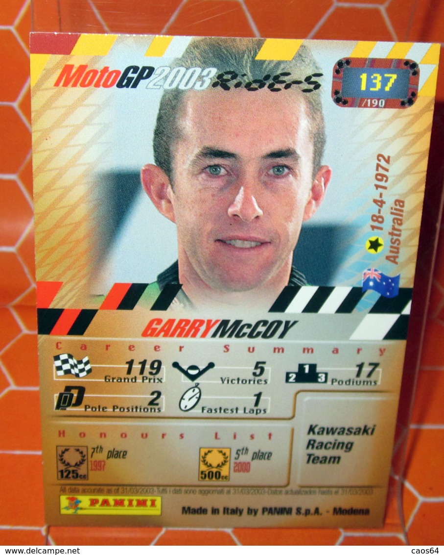 MOTO GP PANINI 2003 GARRY McCOY 137 - Motori