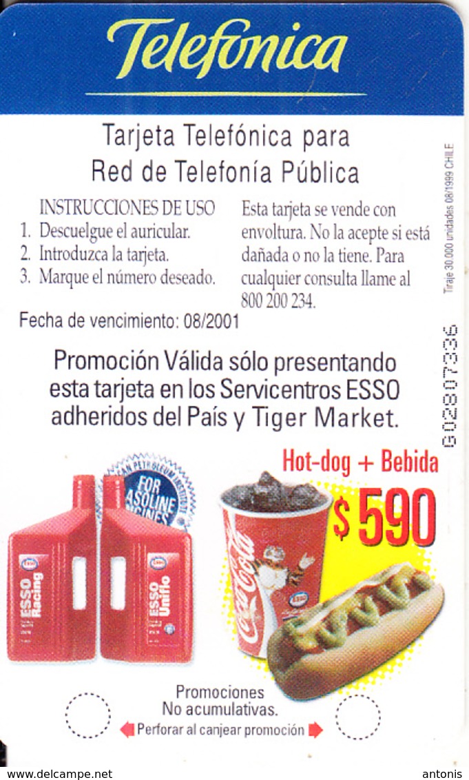 CHILE - Esso, Coca Cola, Telefonica Telecard $1000, Chip GEM1.2, Tirage %30000, 08/99, Used - Chile