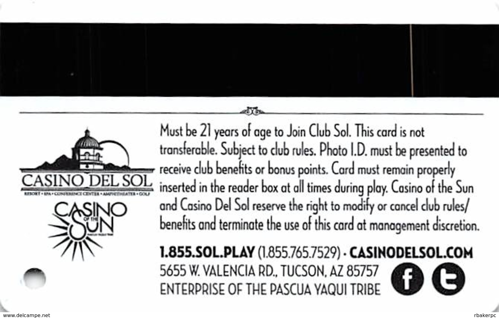 Casino Of The Sun & Casino Del Sol - Tucson, AZ - Opal Slot Card - Casino Cards