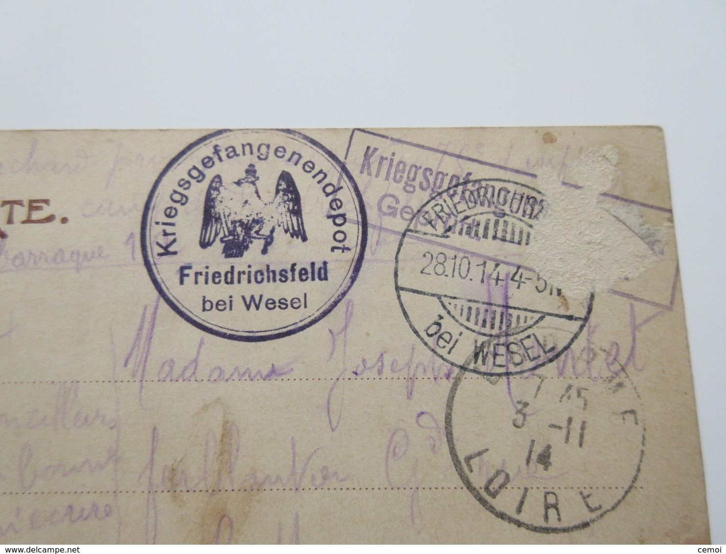 CPA - WESEL - Carte D'un Prisonnier Français Camp De FREIDRICHSFELD En 1914 - Wesel