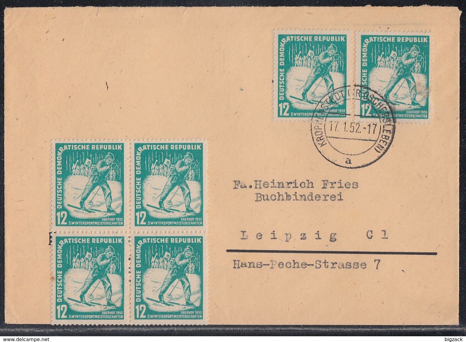 DDR Brief Mef Minr.6x 298 Kropenstedt 17.1.52 - Briefe U. Dokumente