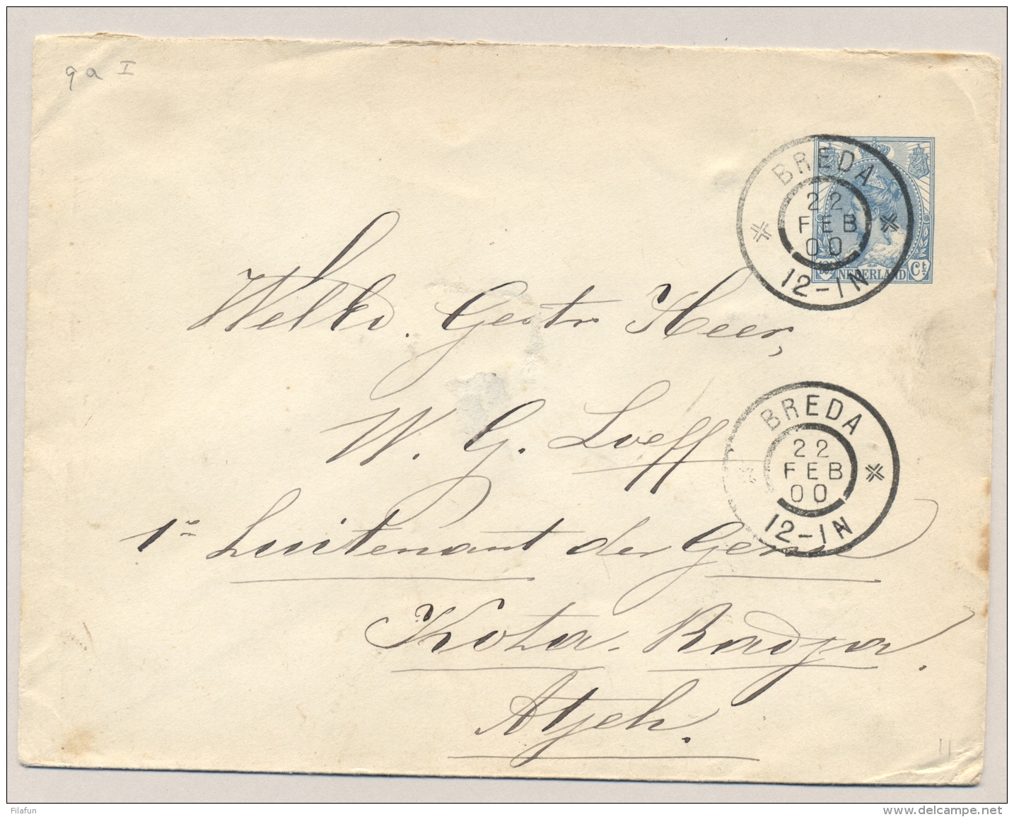 Nederland - 1900 - 12,5 Cent Bontkraag, Envelop G9a Van Breda Via NI Postagent Penang Naar Kota Radja - Postal Stationery