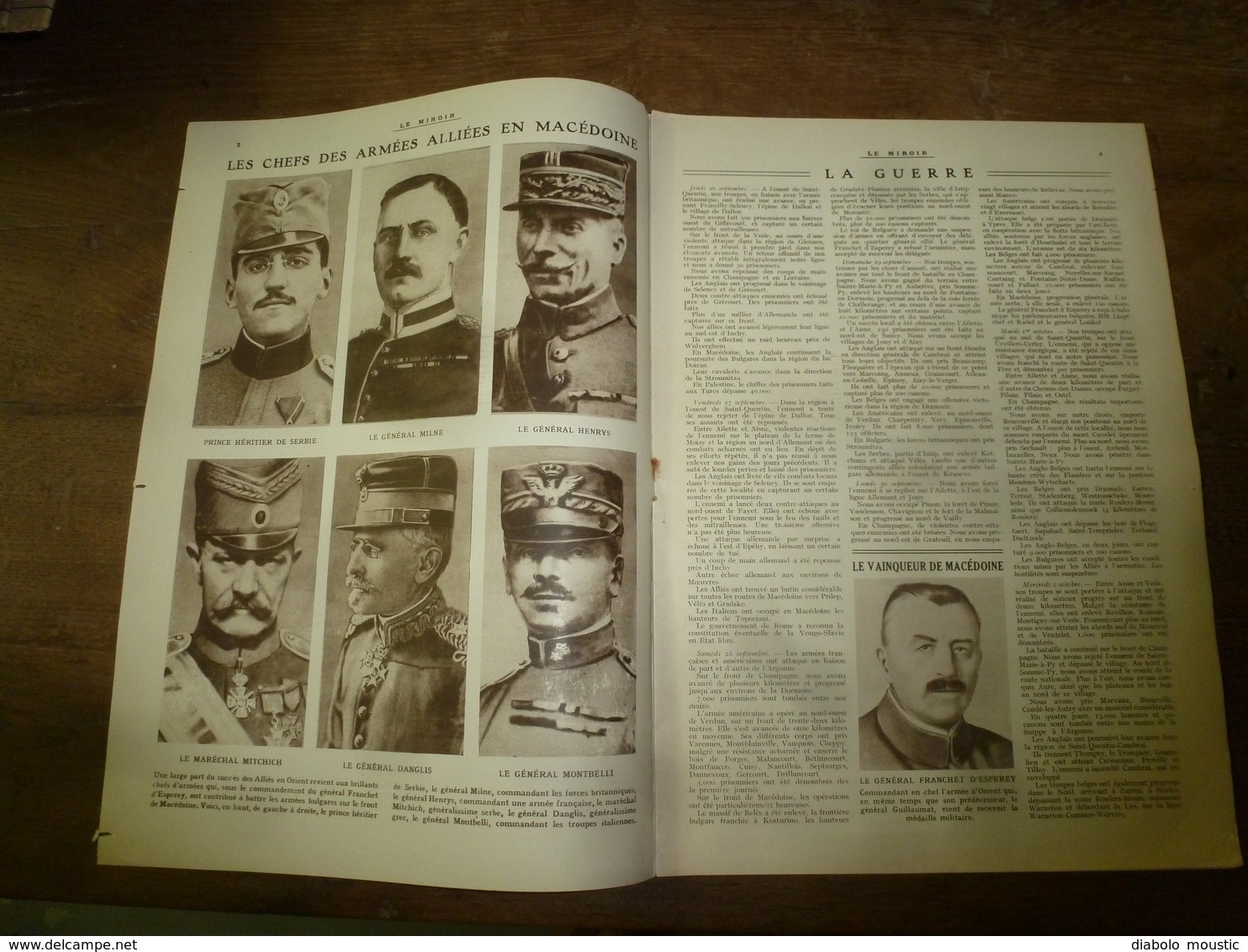 1918 LE MIROIR: Beaulieu-les-Fontaines;Chefs Alliées Macédoine;Franc-angl-belg à Stadenberg,Westroosebeke;Dadizeele;etc - French