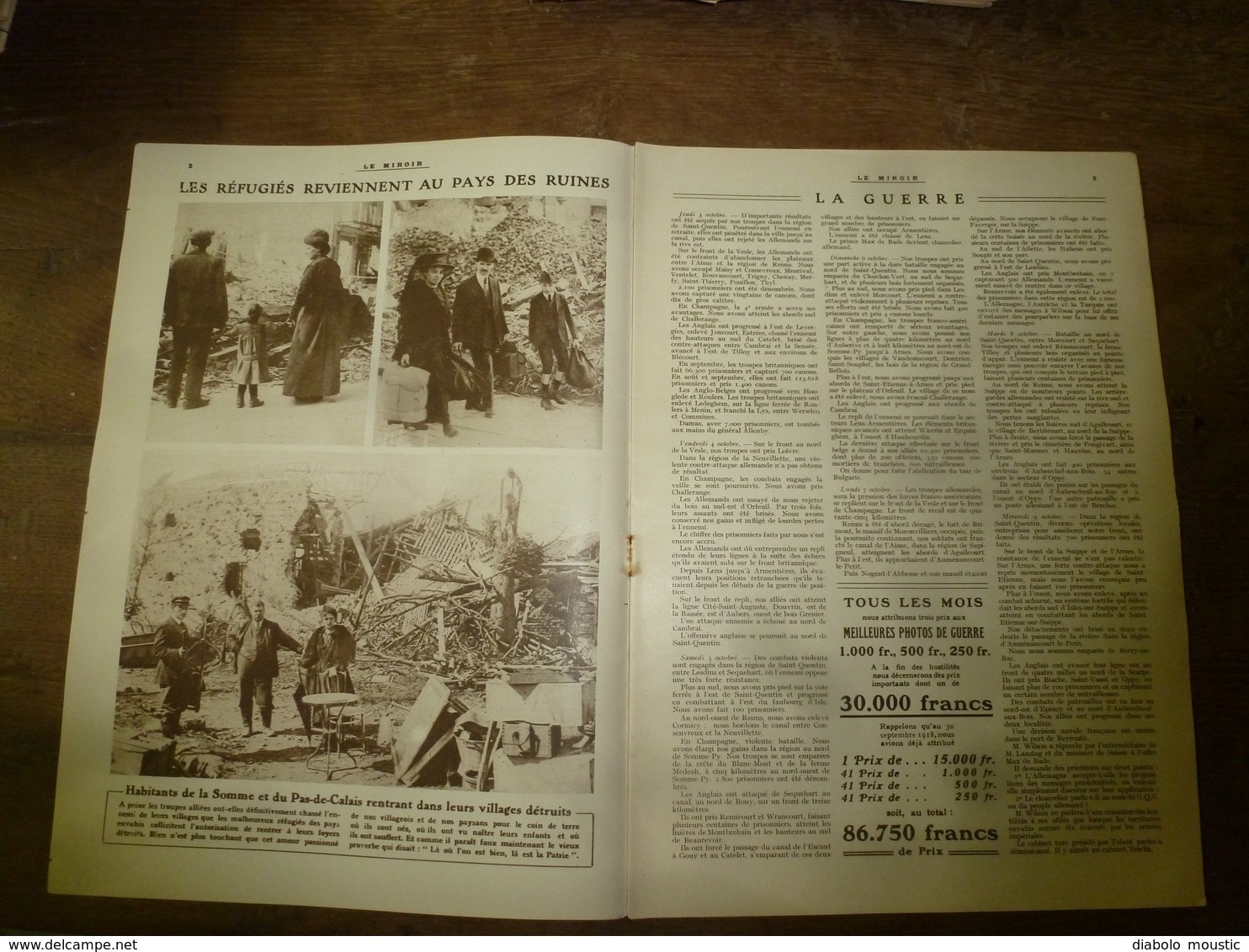 1918 LE MIROIR: Cavalerie Britannique;Les Réfugiés Reviennent;Carte Des Négociations De Paix;Bataille Des Flandres;etc - Français