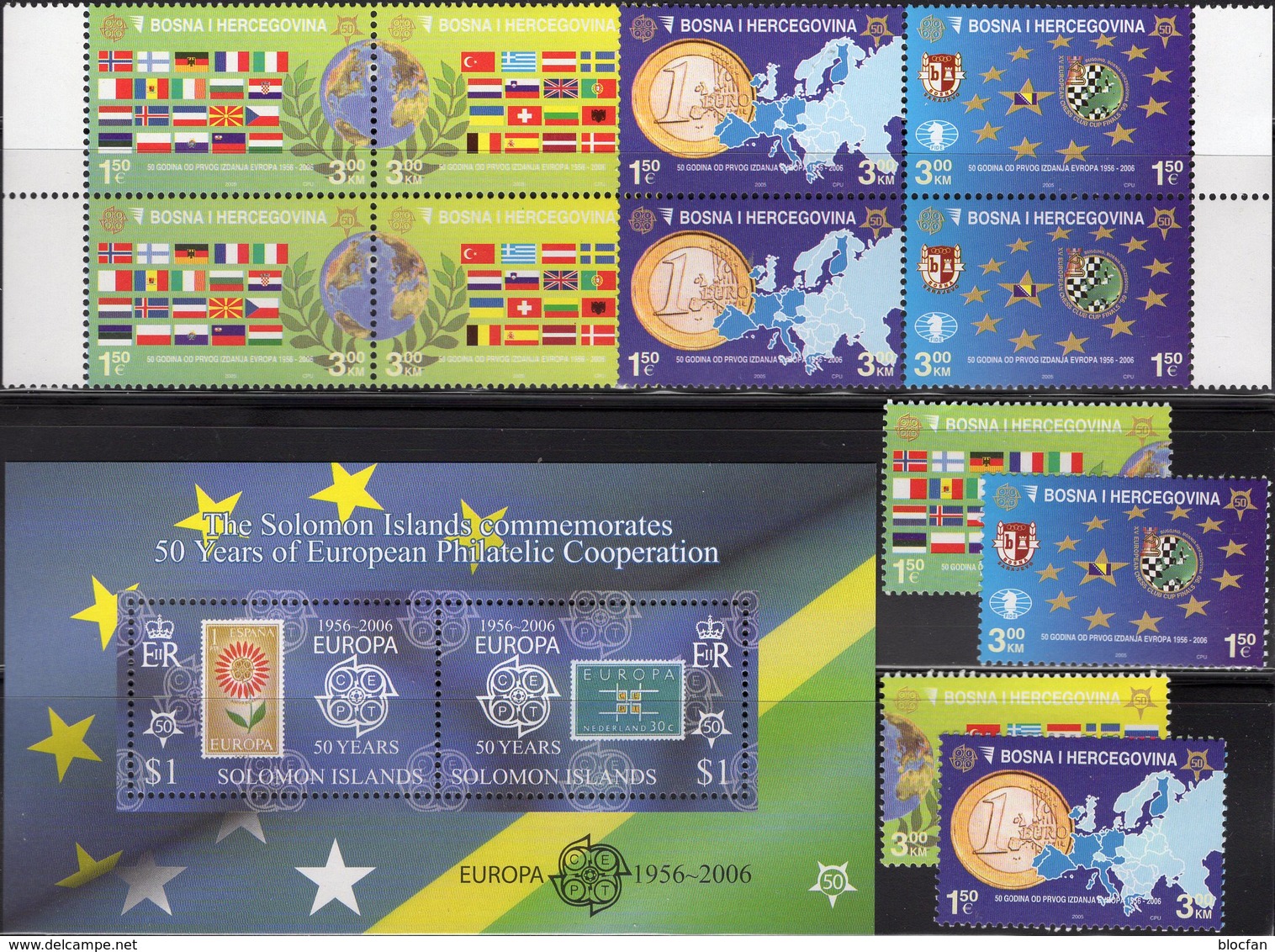 50 Years CEPT Salomon Block 84,Bosnia 419/2+2x 4-Block ** 53€ Stamps ESPANA 1501 NL 807 Ss Blocs M/s Sheets Bf 2005 - Gemeinschaftsausgaben