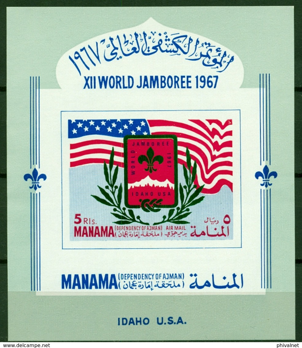1967 , MANAMA , HOJA BLOQUE EN NUEVO , PERFECTA , XII WORLD JAMBOREE - Nuevos