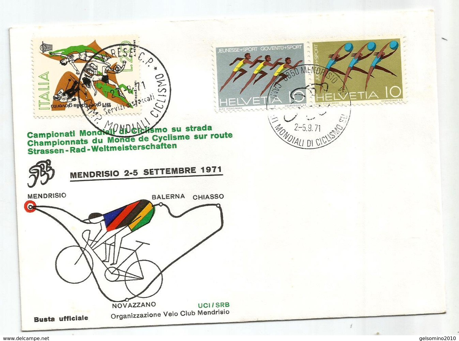 1971 CICLISMO CYCLYNG Campionati Mondiali  Mendrisio, Busta Commemorativa - Ciclismo