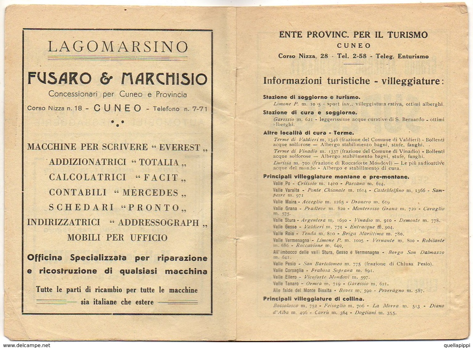 08504 "AGOSTO 1946 - ORARI DI CUNEO E PROVINCIA FERROVIE - TRAMVIE - FILOVIE - AUTOMOBILI - MESSAGGERIE" ORIG. - Europa