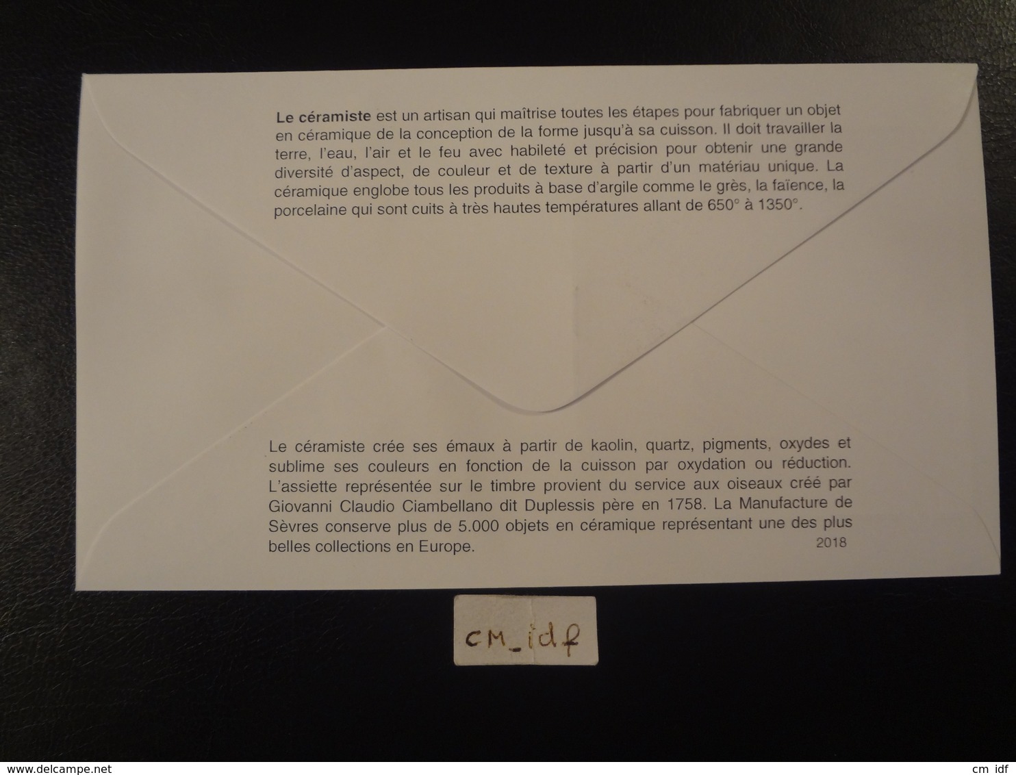 FRANCE 2018 1,30  " MÉTIERS D'ART CÉRAMISTE " , OBLITERATION PREMIER JOUR 15 09 2018  F.D.C. AVEC SIGNATURE - 2010-2019