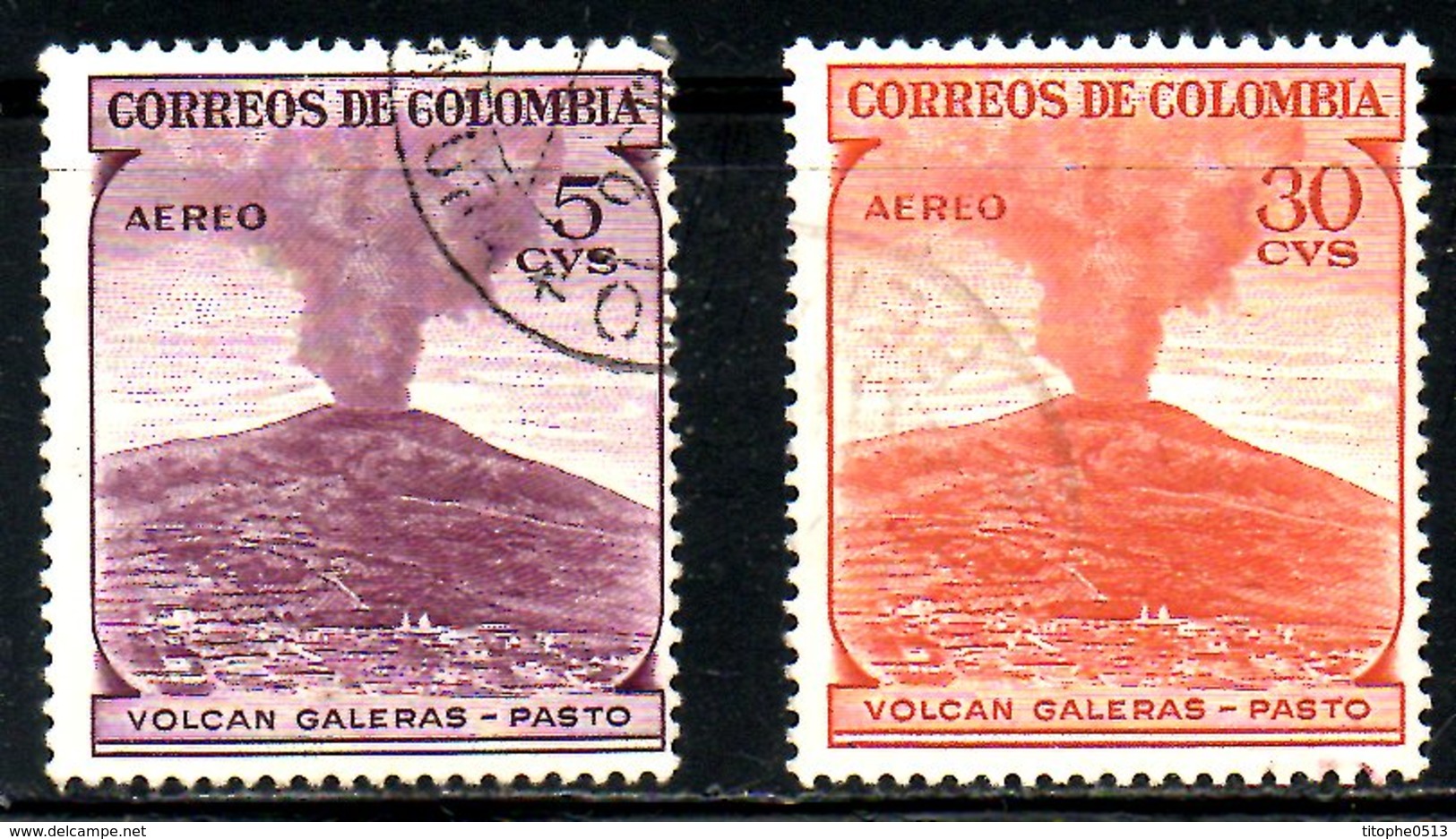 COLOMBIE. PA 238 & 243 De 1954 Oblitérés. Volcan Galeras. - Volcanos