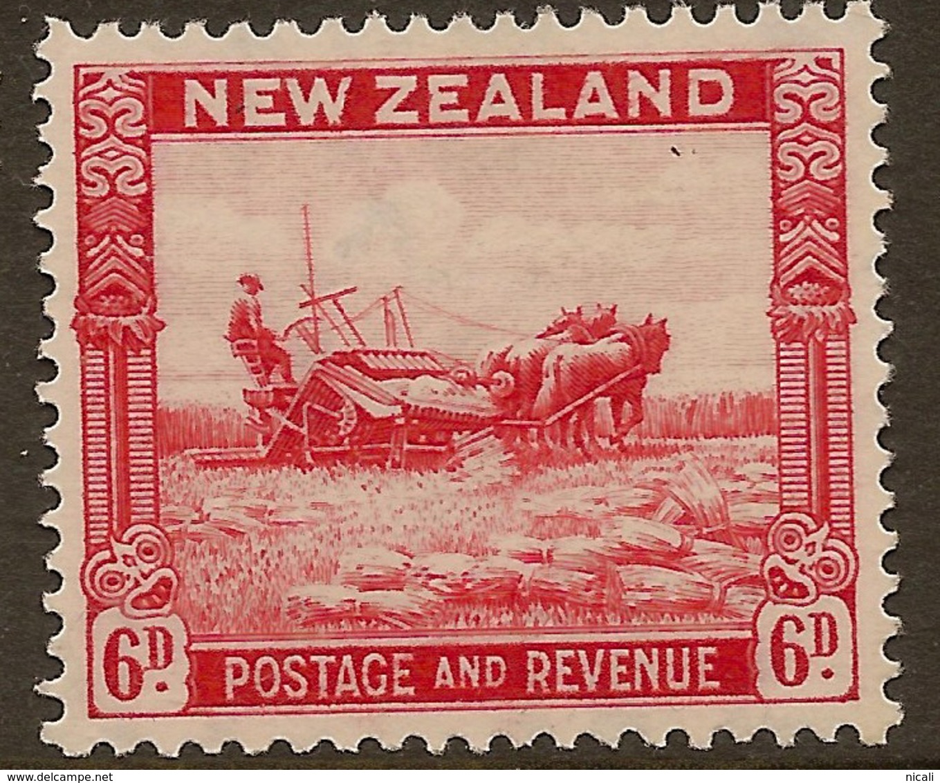 NZ 1935 6d Harvesting SG 585 HM #OA12 - Unused Stamps