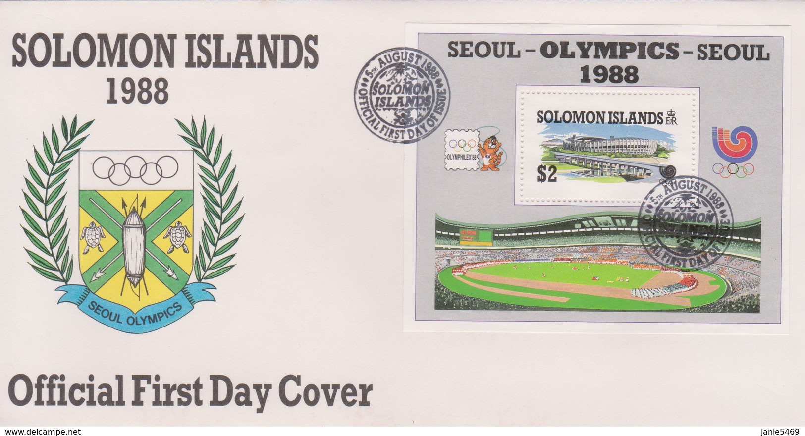 Solomon Islands 1988 Seoul Olympics Souvenir Sheet FDC - Salomoninseln (Salomonen 1978-...)