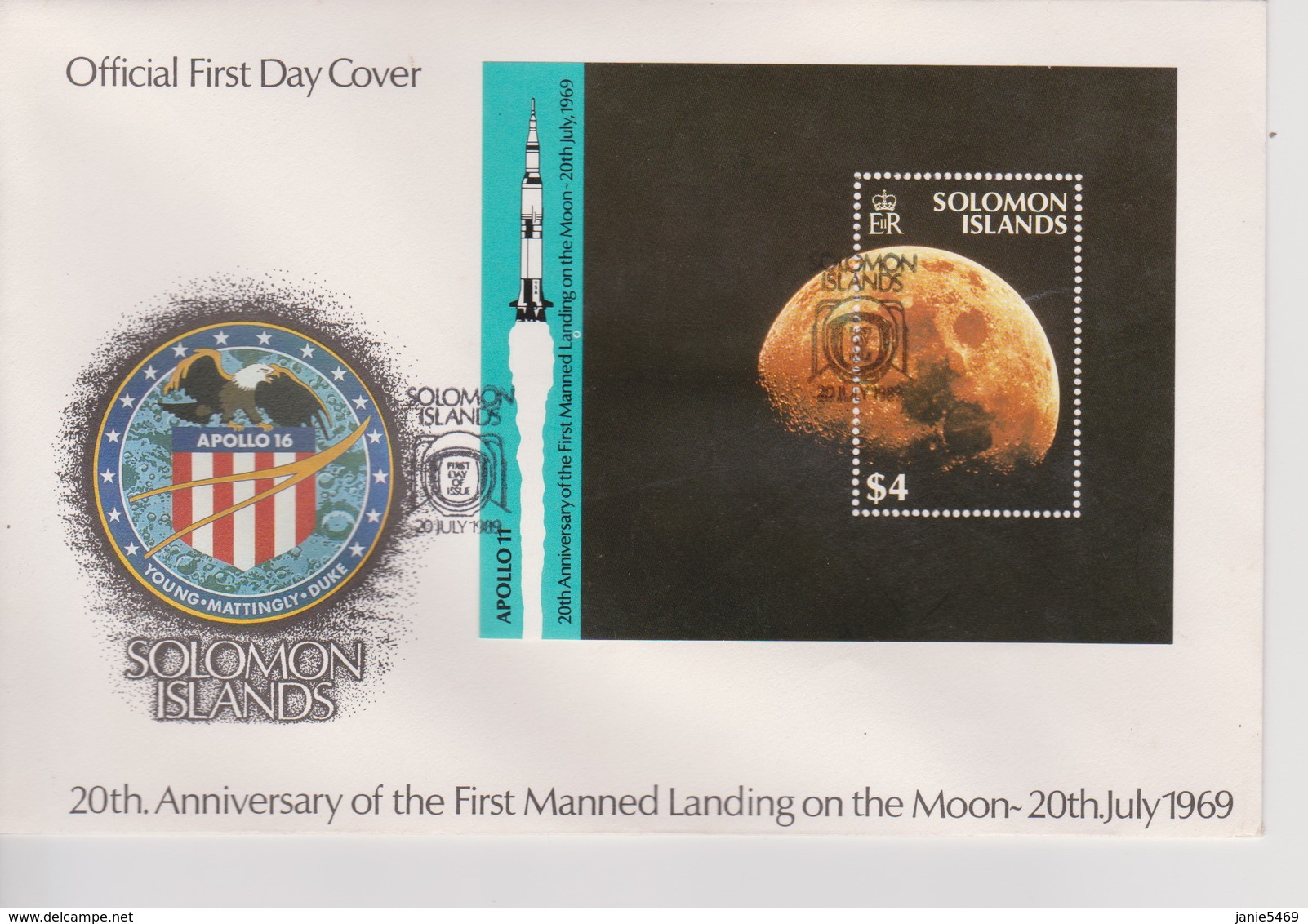 Solomon Islands 1989 20th Anniversary Moonlanding Souvenir Sheet FDC - Salomon (Iles 1978-...)