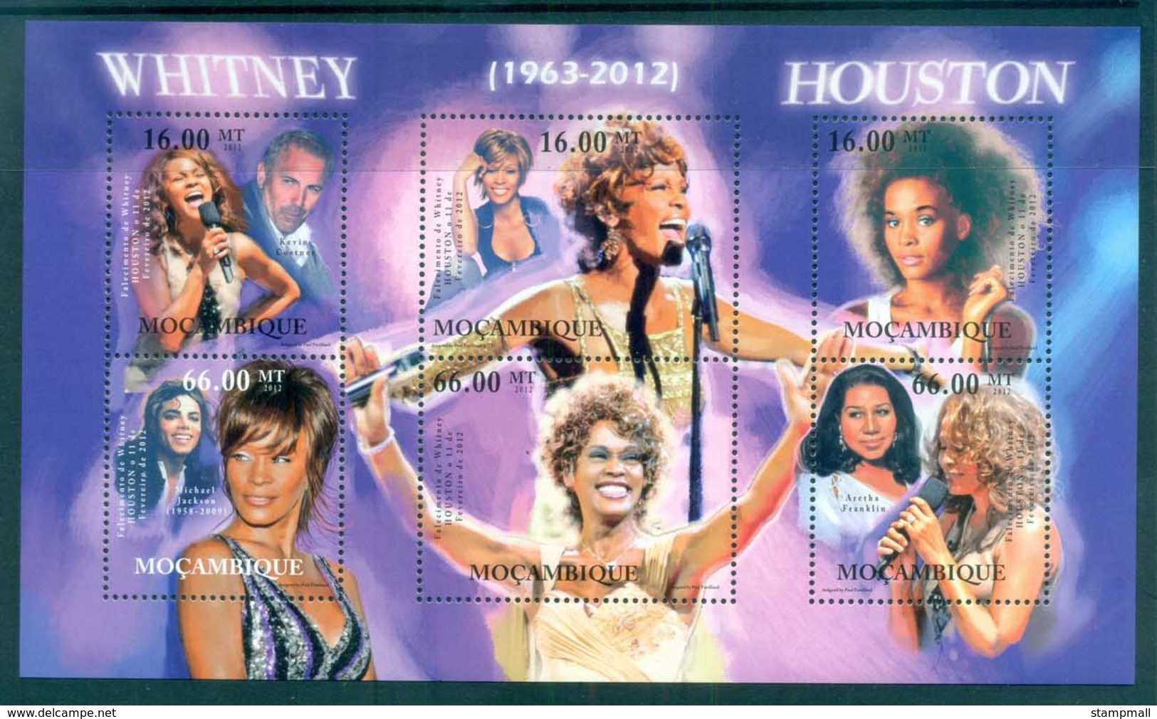 Mozambique 2012 Famous People, Music, Female, Whitney Houston MS MUH MOZ037 - Mozambique