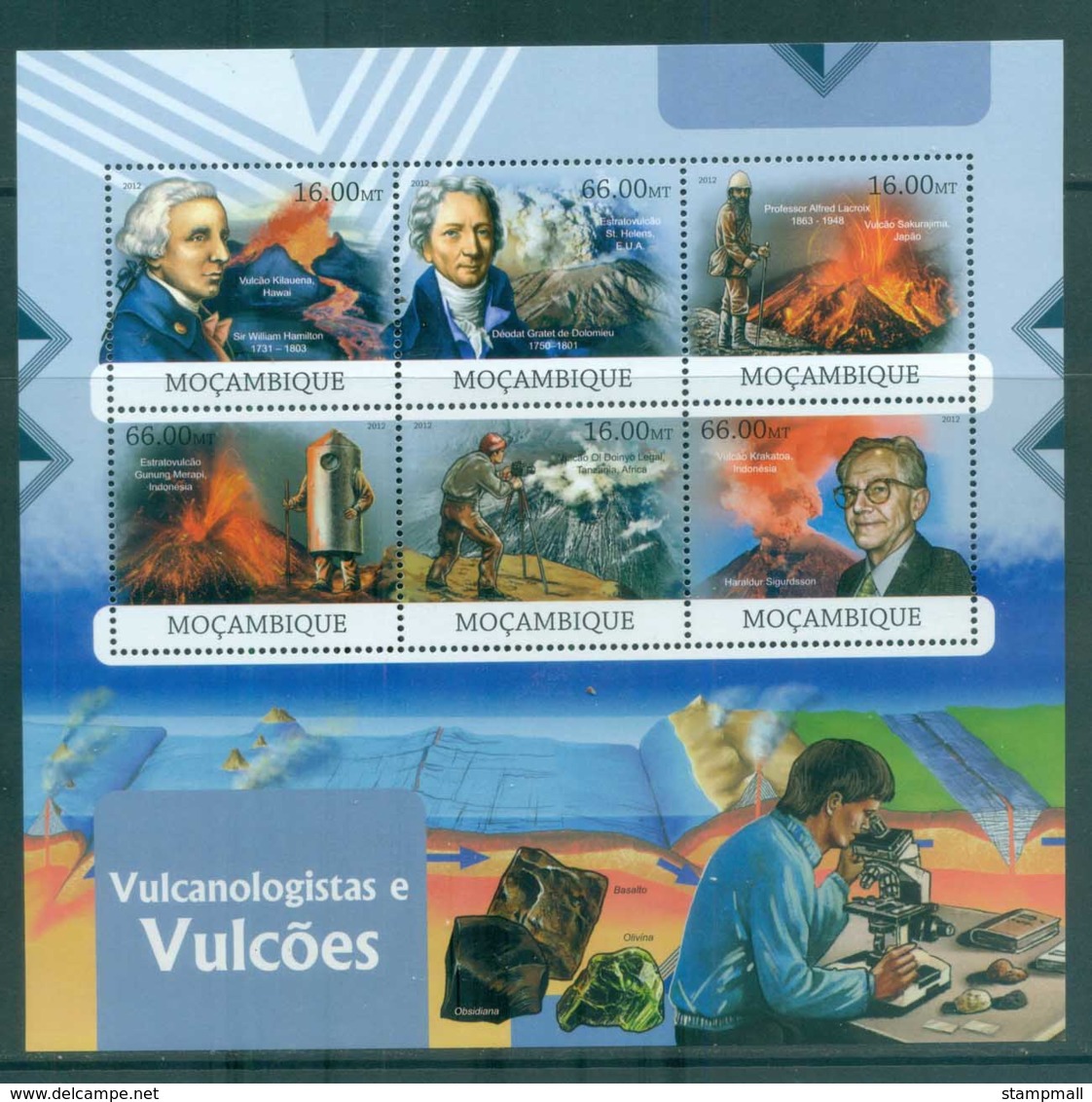 Mozambique 2012 Famous People, Vulcanologists, Volcano MS MUH MOZ12309a - Mozambique