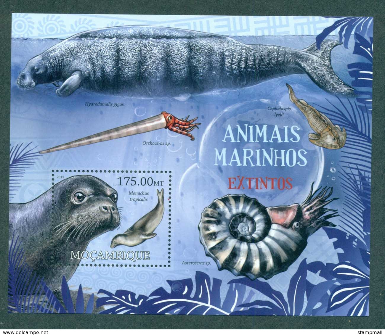 Mozambique 2012 Wildlife, Endangered, Extinct, Marine, Seal, Manatee, Dugong, Nautilus, Shell, Squid, MS MUH MOZ12222b - Mozambique