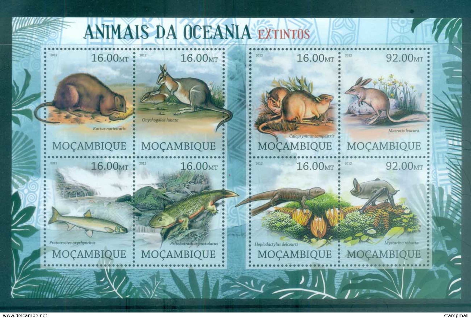 Mozambique 2012 Wildlife, Endangered, Oceania, Kangaroo, Fish, Bat, Rodent MS MUH MOZ12228a - Mozambique