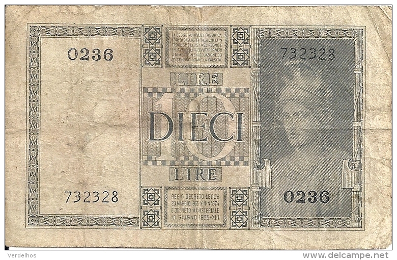 ITALIE 10 LIRE 1939-44 VG+ P 25 A - Regno D'Italia – 10 Lire