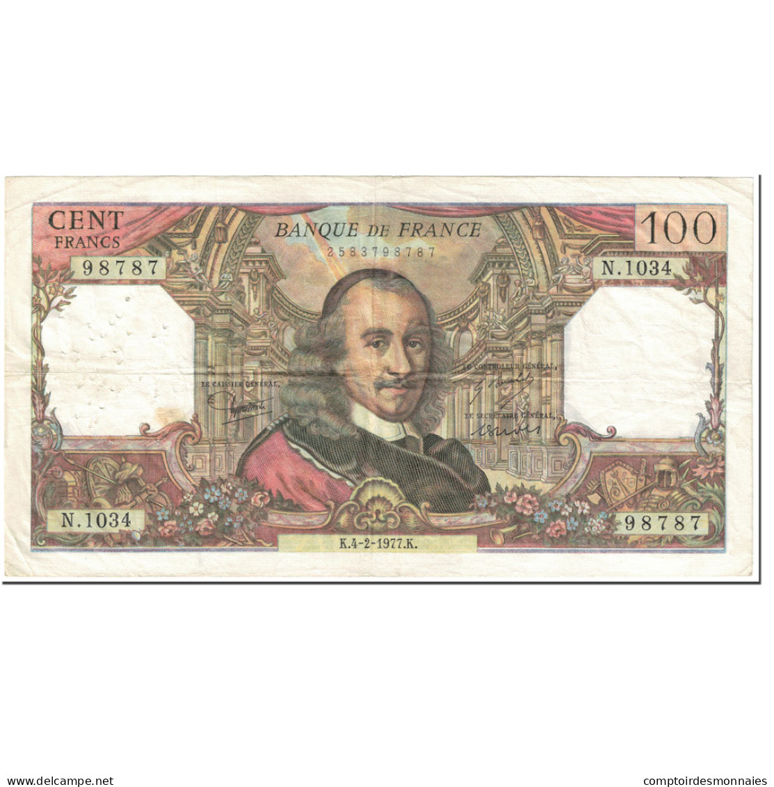 France, 100 Francs, 100 F 1964-1979 ''Corneille'', 1977, 1977-02-04, TB - 100 F 1964-1979 ''Corneille''