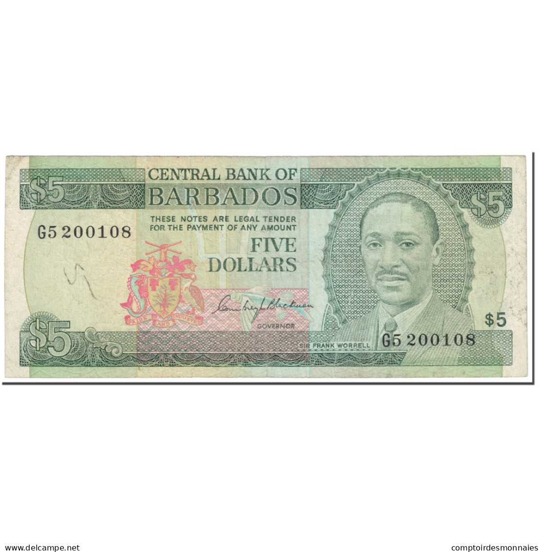 Billet, Barbados, 5 Dollars, 1975, Undated (1975), KM:32a, TTB - Barbades