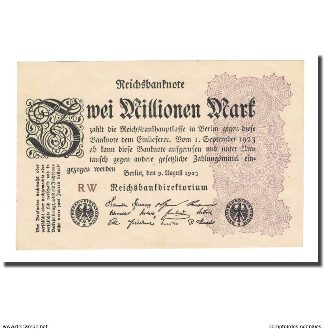 Billet, Allemagne, 2 Millionen Mark, 1923-08-09, KM:104a, SUP - 2 Miljoen Mark