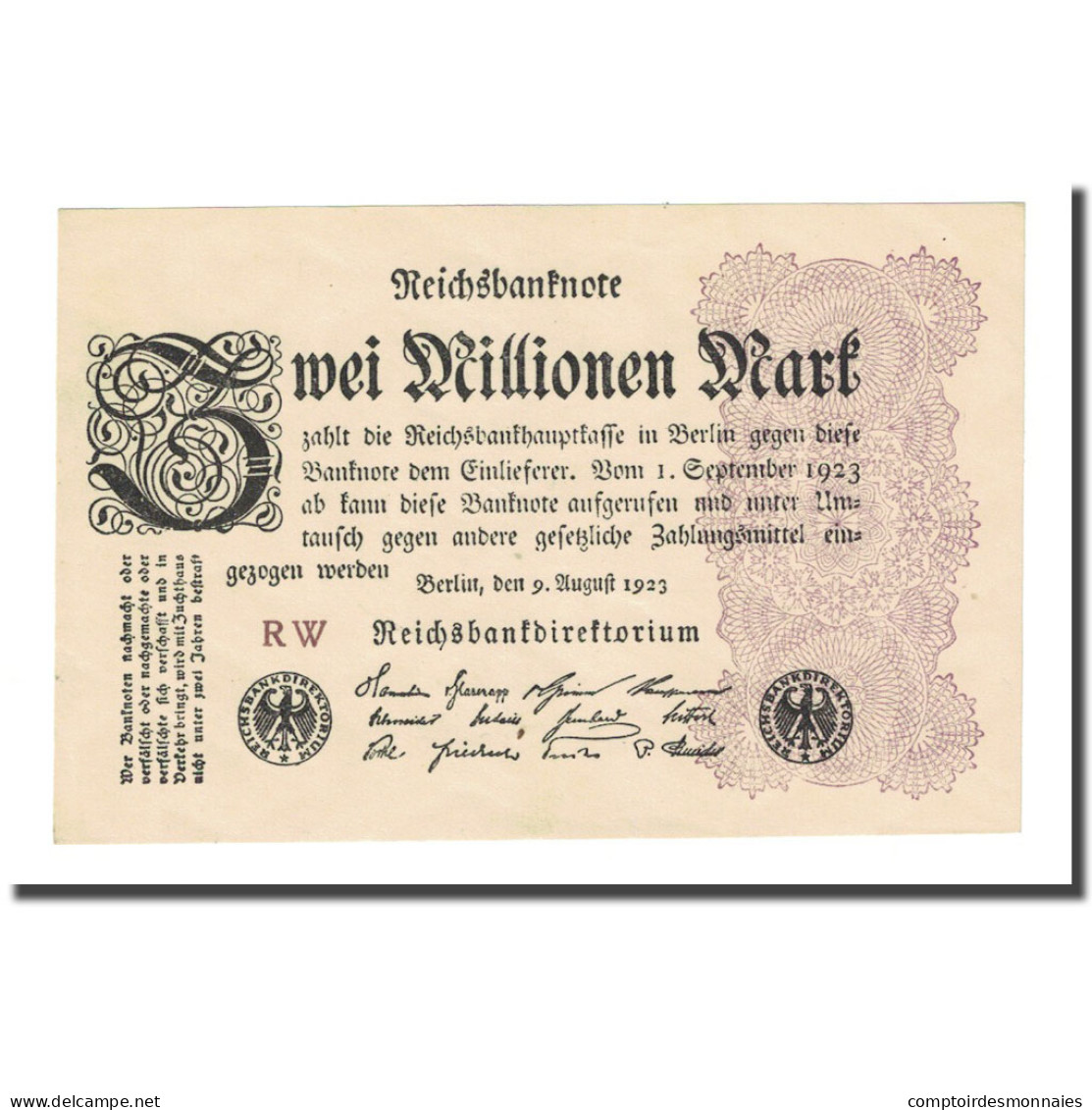 Billet, Allemagne, 2 Millionen Mark, 1923-08-09, KM:104a, SUP - 2 Millionen Mark