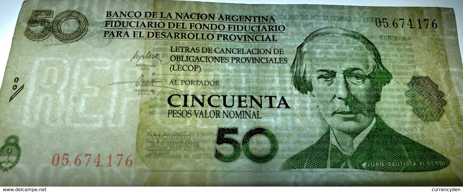 Argentina 50 Pesos BANCO DE LA NACIÓN (LECOP) Emergency Note, Alberdi 2006 VF+ - Argentinië