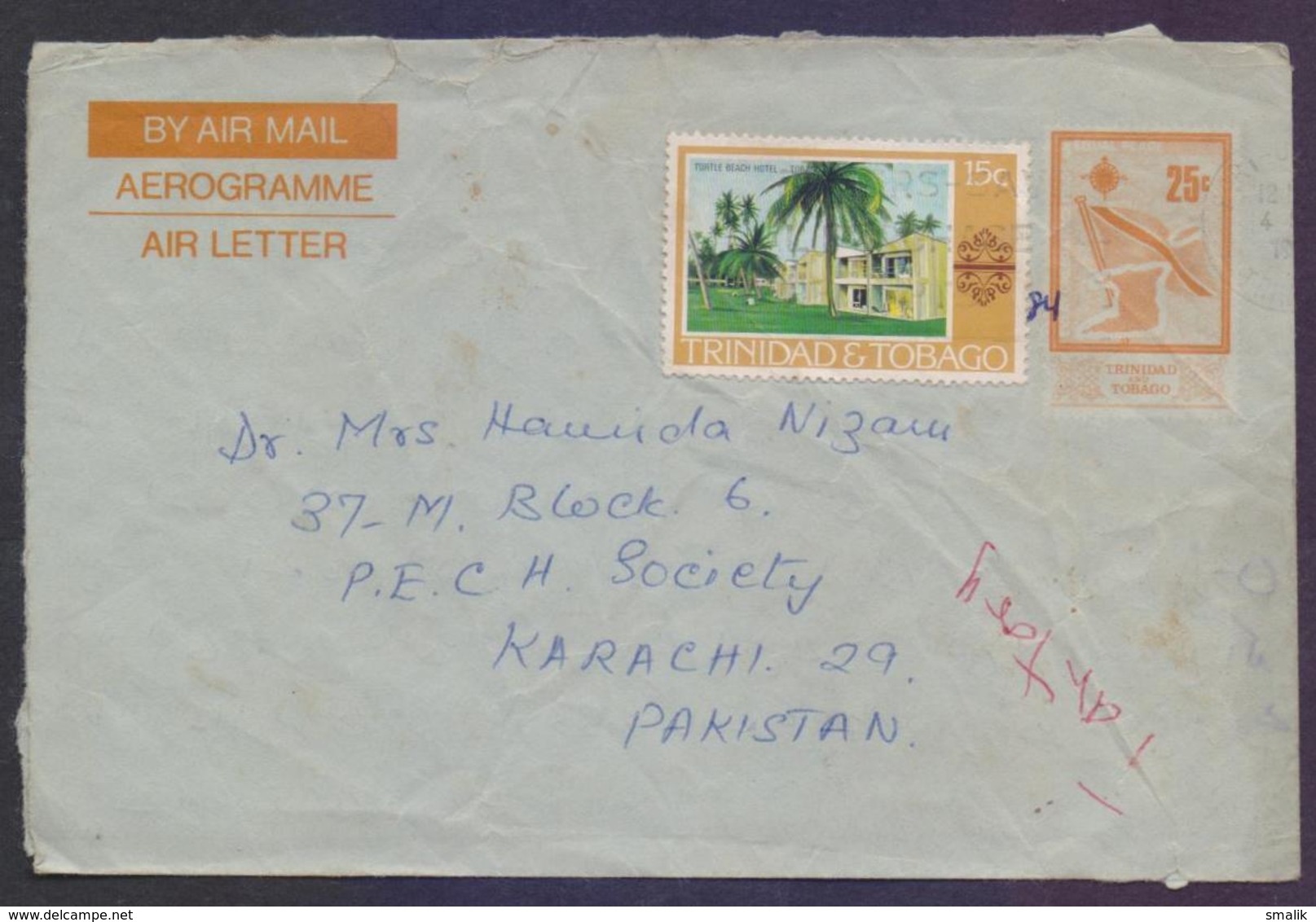 TRINIDAD & TOBAGO Postal History, 25c Aerogramme Stationery, Used - Trinidad Y Tobago (1962-...)