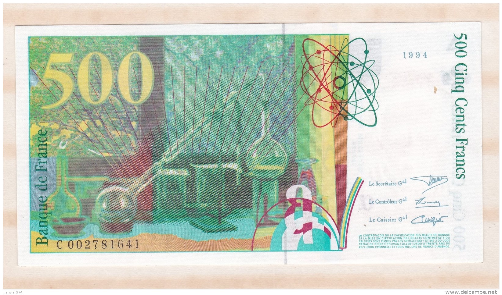 500 Francs Pierre Et Marie Curie 1994 N° C 002781641 Billet Neuf - 500 F 1994-2000 ''Pierre Et Marie Curie''