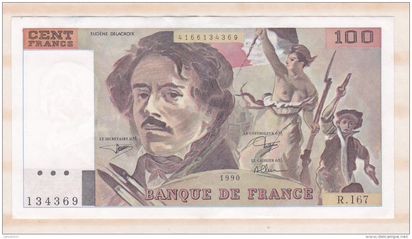 100 Francs Delacroix 1990 Alphabet R 167 N 134369 Billet P/Neuf - 100 F 1978-1995 ''Delacroix''