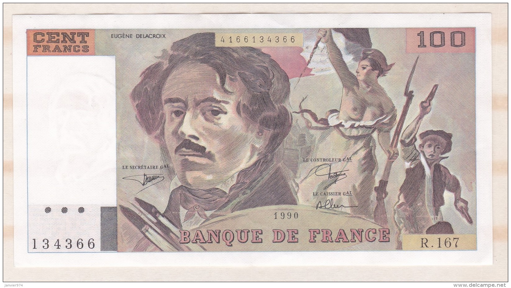 100 Francs Delacroix 1990 Alphabet R 167 N 134366 Billet P/Neuf - 100 F 1978-1995 ''Delacroix''