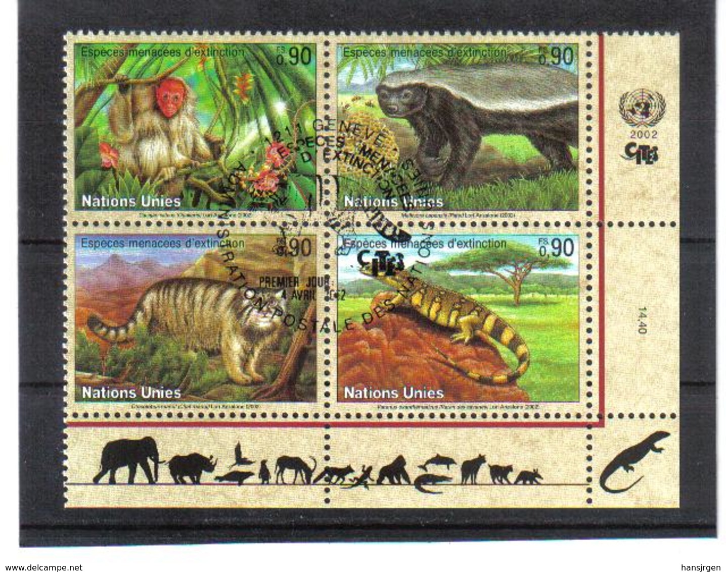 WQW626 UNO GENF 2002 Michl 434/37 POSTPREIS 3,60 SF Used / Gestempelt SIEHE ABBILDUNG - Used Stamps