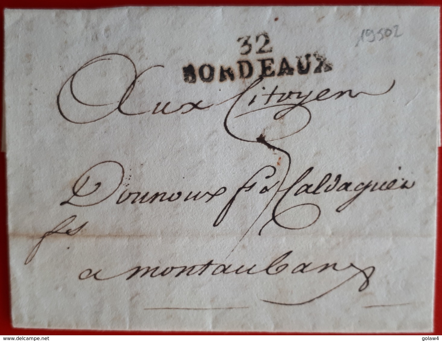 19502# GIRONDE LETTRE Obl 32 BORDEAUX AN VI 1798 37x10mm Pour MONTAUBAN - 1701-1800: Precursores XVIII