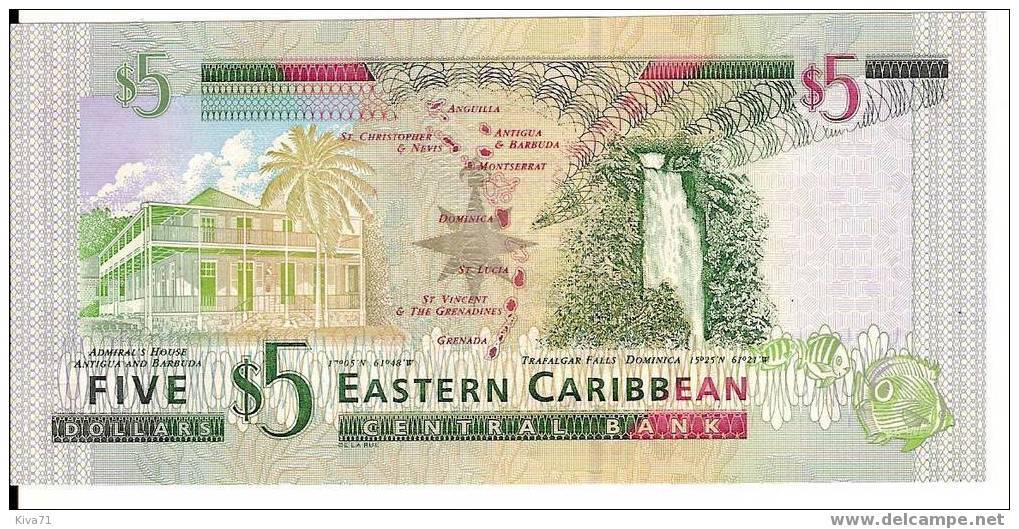 5 Dollars  "SAINT KITTS, Eastern CARIBBEAN "  P 42 Lettre K    UNC  Bc 3 - Caraïbes Orientales